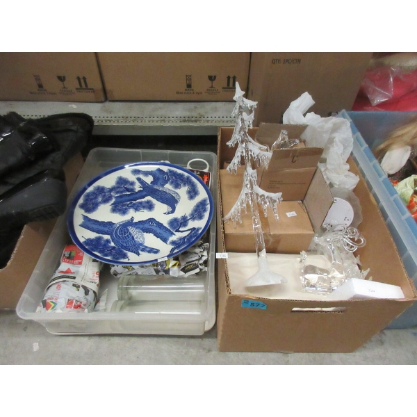 Box of Christmas Décor & Box of Household Goods 