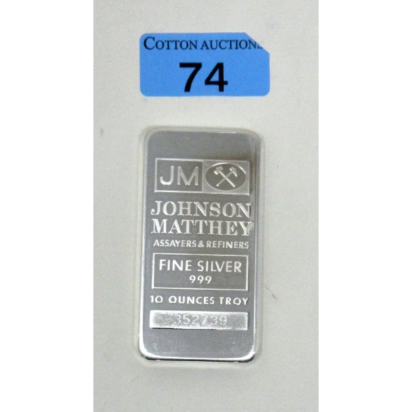 10 Oz .999 Silver Johnson Matthey Bar 