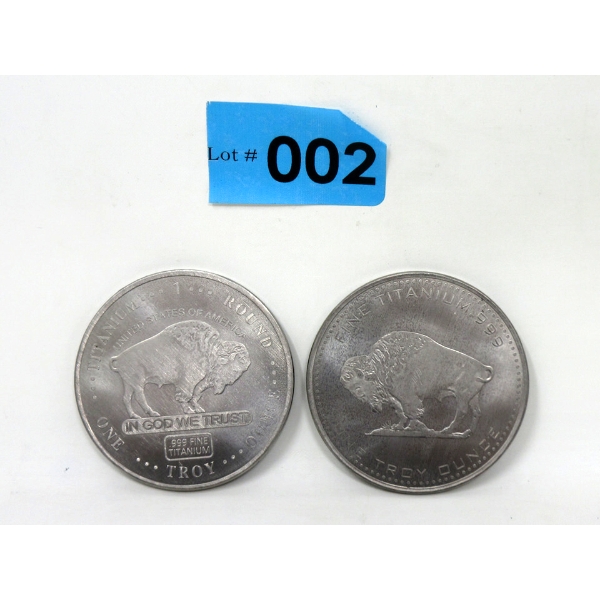 2 x 1 Oz .999 Fine Titanium Buffalo USA Rounds