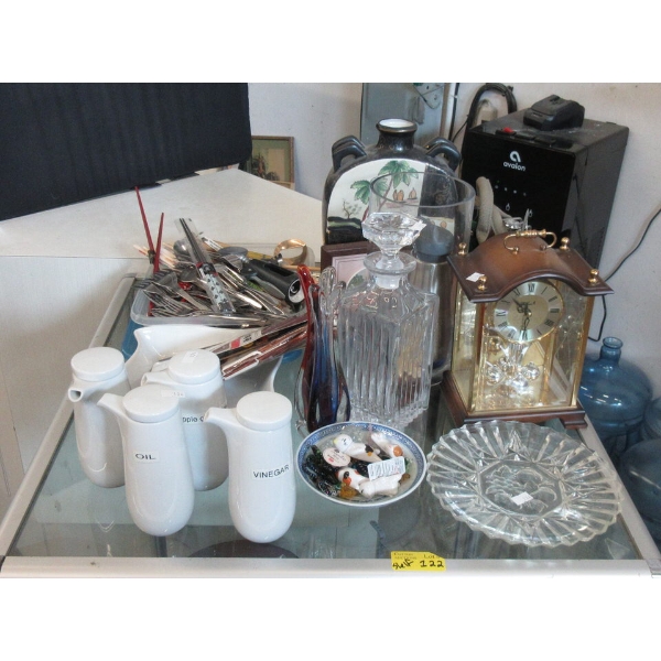 Shelf Lot of Carriage Clock & Household Goods