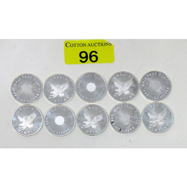 10 x 1/2 Oz .999 Silver Sunshine Minting Rounds 