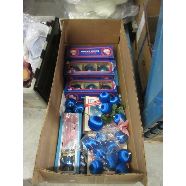 Large Box of Assorted Blue Christmas Tree Ornaments
