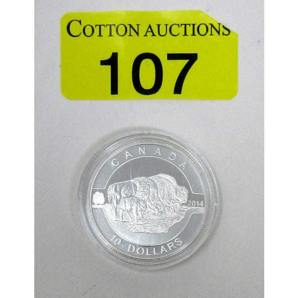 1/2 Oz .9999 Silver 2014 The Bison $10 Coin 