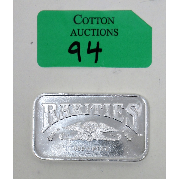 1 Oz .999+ Silver Rarities Refining Co Bar 