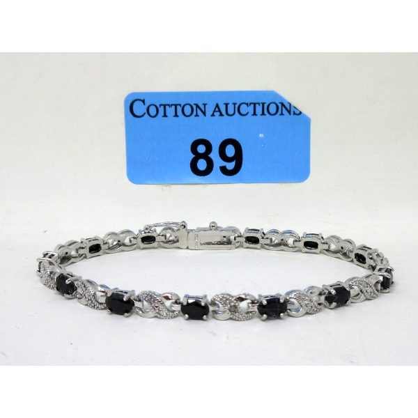 7.8 CTW Blue Sapphire & Diamond Tennis Bracelet
