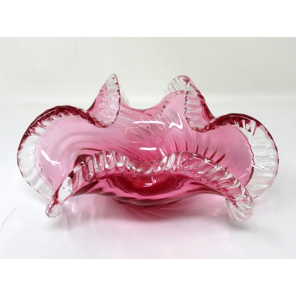 MCM Pink to Clear Chalet Art Glass Dish 