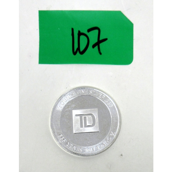 1/2 Oz .999 Silver TD Bank Investor Round