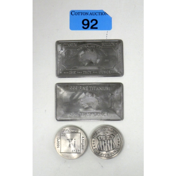4 x 1 Oz .999 Fine Titanium Bars & Rounds