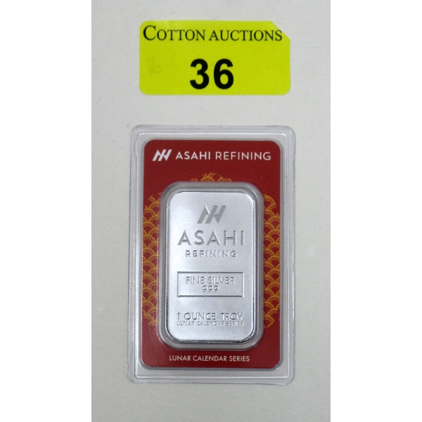 1 Oz .999 Silver Asahi Refining Lunar Series Bar