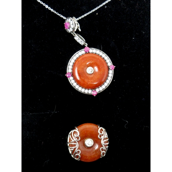 .925 Sterling Silver and Carnelian Ring and Necklace