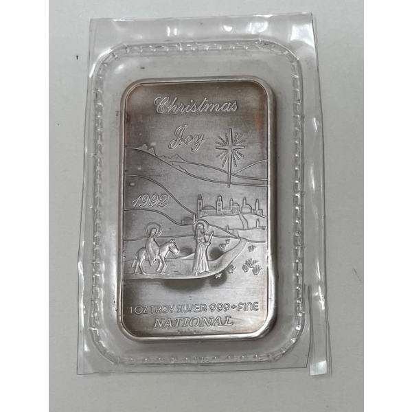 Vintage .999+ Silver 1992 Christmas Joy Bar 