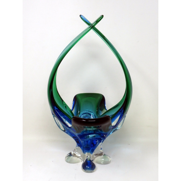 Mid-Century Blue/Green Art Glass Centerpiece 