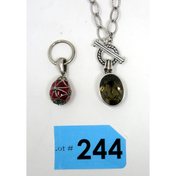 .925 Silver Citrine Necklace & Art Glass Egg Charm