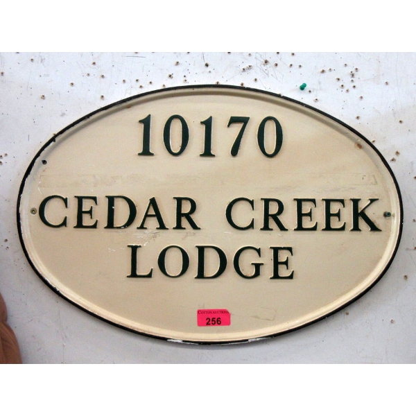 Porcelain  10170 Cedar Creek Lodge  Sign
