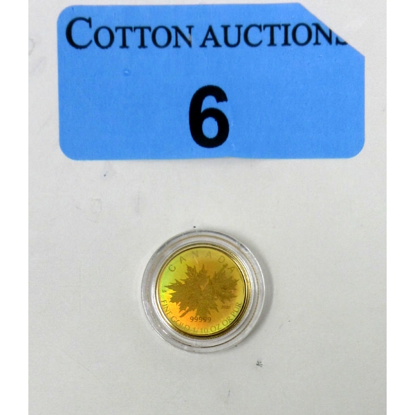RARE 1/10 Oz .99999 Fine Gold 2020 Hologram Maple Leaf Coin 