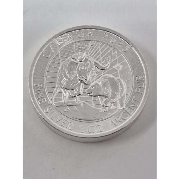 2 Oz .9999 Silver Canada 2025 Bull Vs Bear Coin