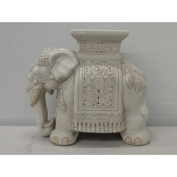 Ivory Ceramic Elephant Plant Stand / Stool 