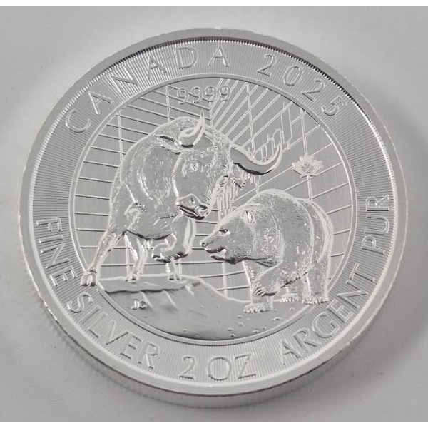 2 Oz .9999 Silver 2025 Canada Bear Vs Bull Coin 