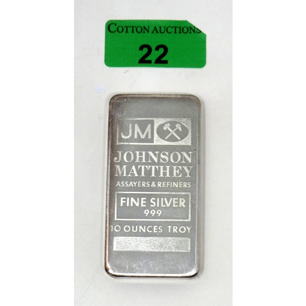 10 Oz .999 Silver Johnson Matthey BLANK Back Bar