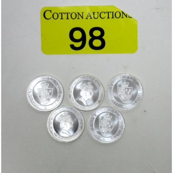 5 x 1/10 Oz .9999 Silver 2022 Guinea Coins  