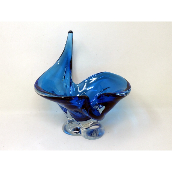Mid-Century Blue to Clear "Chalet" Art Glass Bowl