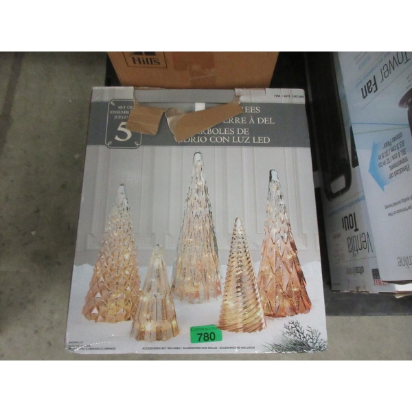 Set of 5 Illuminated Glass Christmas Tree Décor