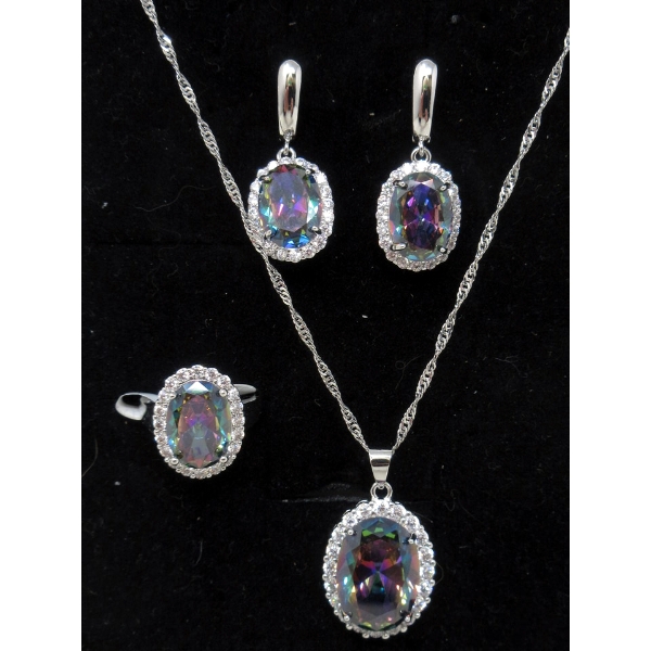 New 3 Pc. Mystic Topaz Jewelry Set in .925 Silver 