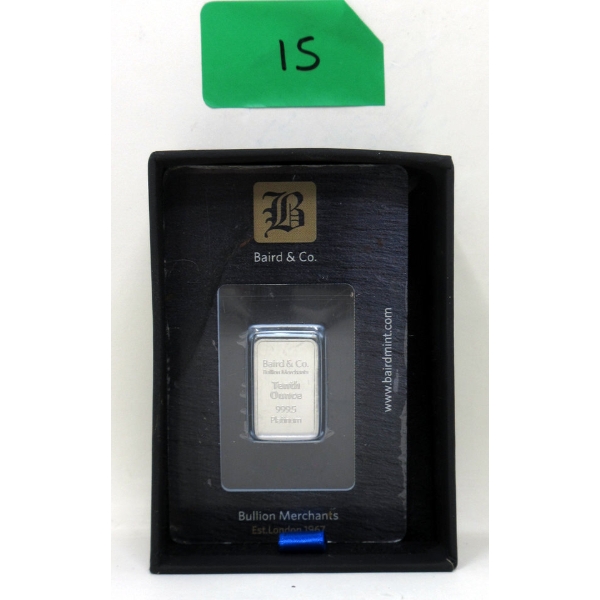 1/10 Oz .9995 Fine Platinum Baird & Co Mint Bar 