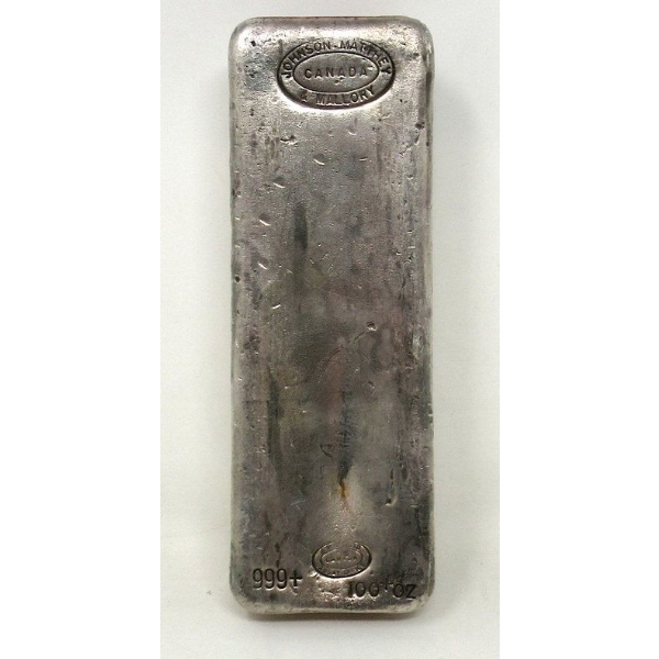 100+Oz .999+ Silver Johnson Matthey & Mallory Bar 