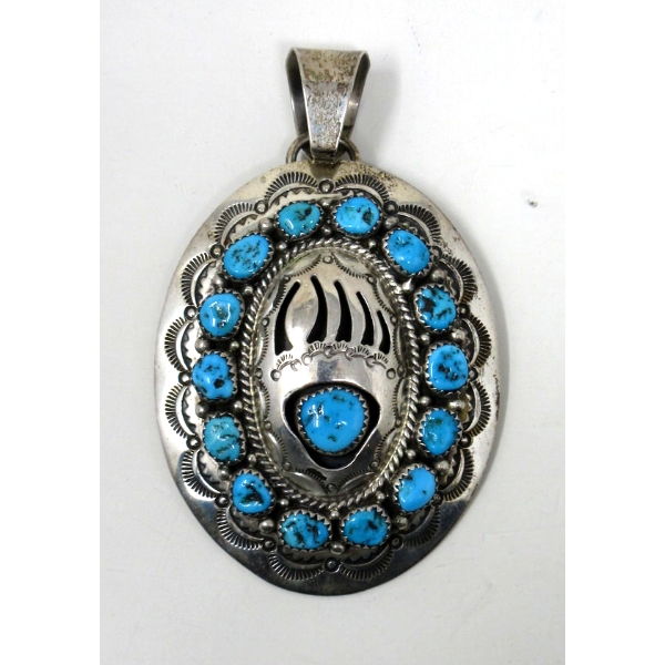 Large Southwestern .925 Silver & Turquoise Pendant 