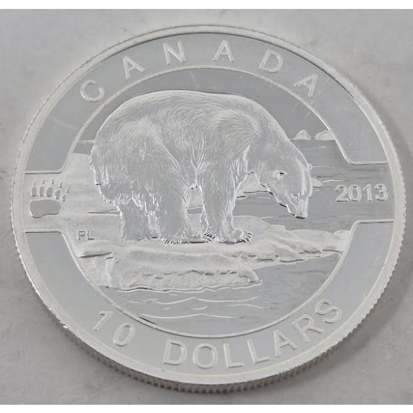 1/2 Oz .9999 Silver 2013 Canada Polar Bear Coin 