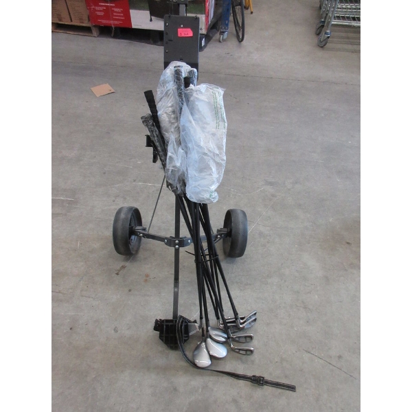 Caddy Cart & Bundle of Super Hawk Golf Clubs