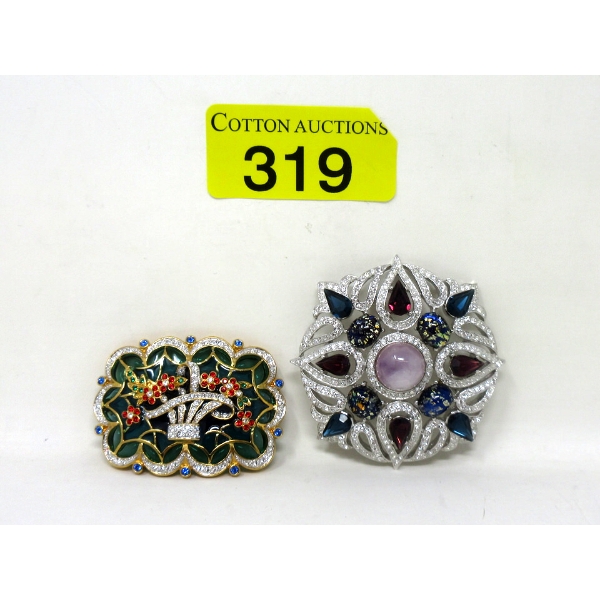 2 Multicolour Crystal Brooches - Preowned - Like New