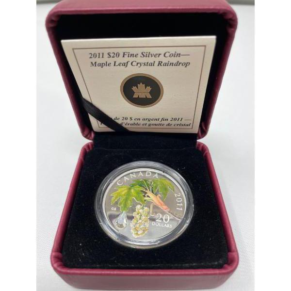2011 .9999 Silver 1 Oz Maple Leaf Crystal Raindrop Coin 