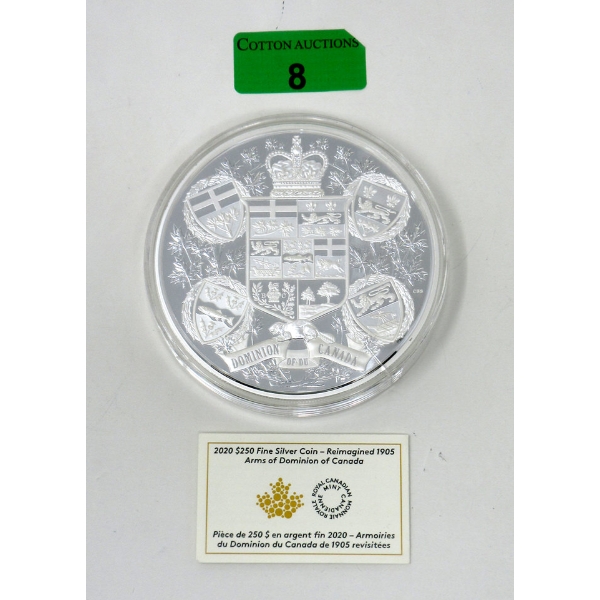 Rare 1+ Kilo.9999 Silver 2020 Reimagined 1905 Arms of the Dominion of Canada Coin 