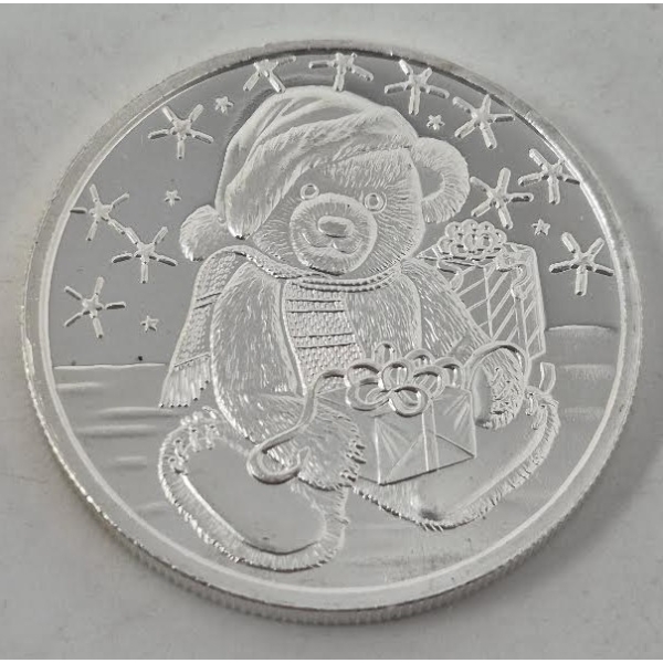 1 Oz .999 Silver 2002 Christmas Bear Round