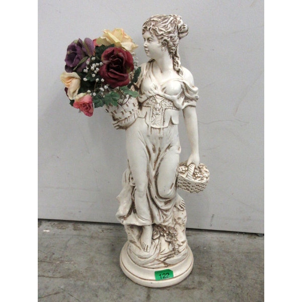 24" Glazed Ceramic Flower Girl Statue
