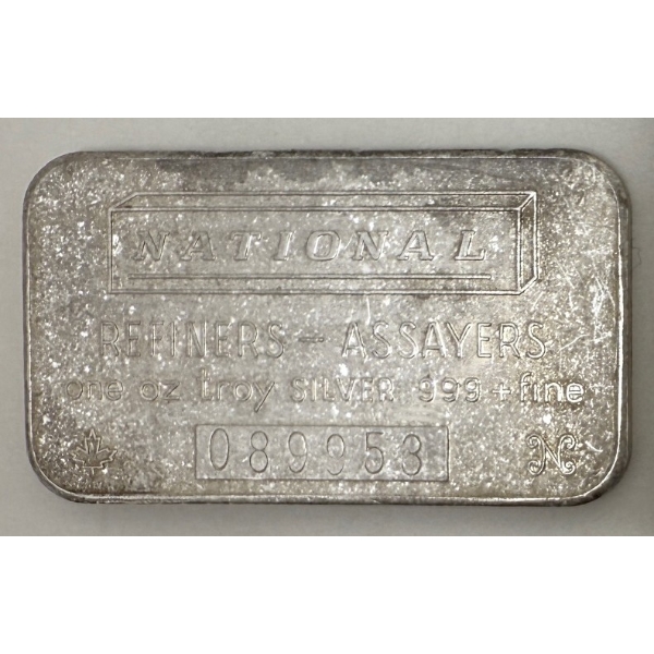1 Oz .999+ Silver National Refiners Bar 