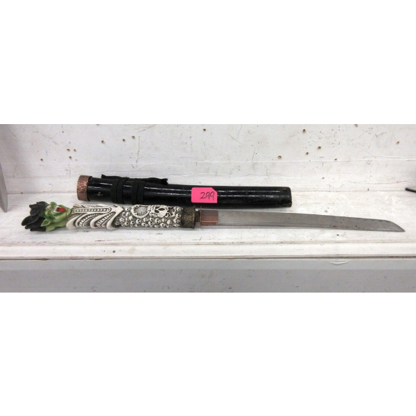 Asian Demon Hilt Knife with Lacquered Sheath