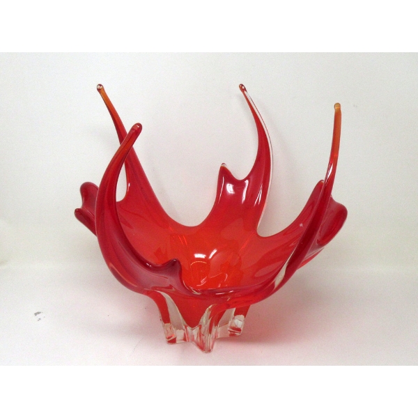 Mid-Century Red Art Glass Centerpiece Bowl