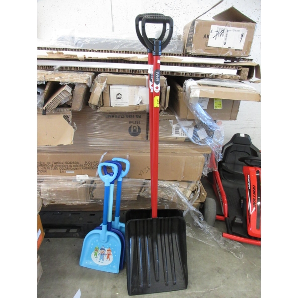 2 Snow Shovels & 3 Kid's Shovels - Appear to be new