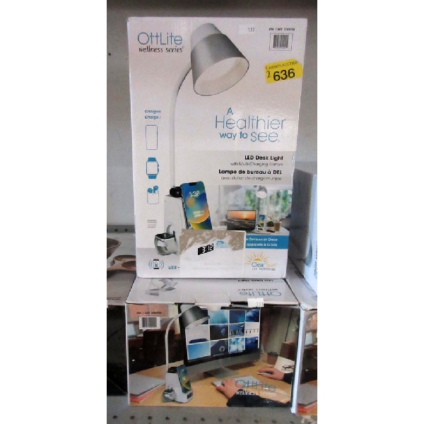 2 OttLite LED Desk Lights with Charging Stations 