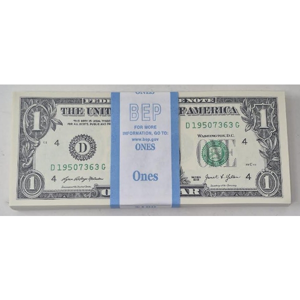 100 x $1 USD Uncirculated Federal Reserve Bundle
