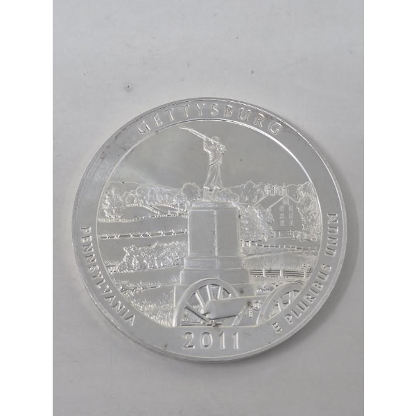 5 Oz .999 Silver Gettysburg Pennsylvania Quarter Dollar Coin 