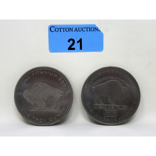 2 x 1 Oz .999 Fine Titanium Buffalo USA Rounds