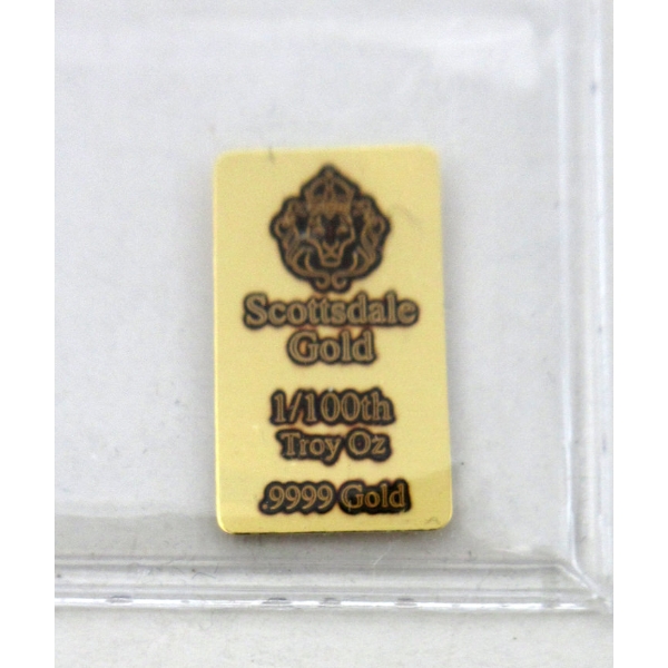 1/100 Oz .9999 Fine Gold Scottsdale Lion Bar 