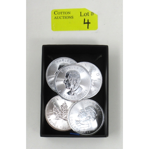 5 x 1 Oz .9999 Silver Maple Leaf Coins 