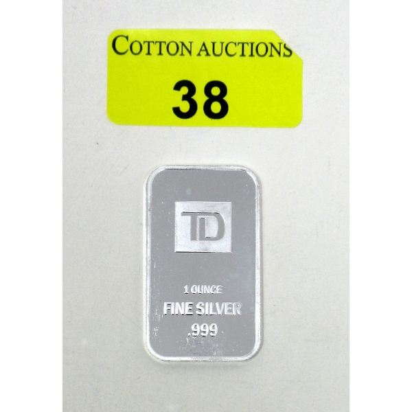 1 Oz .999 Silver TD Bank Investor Bar