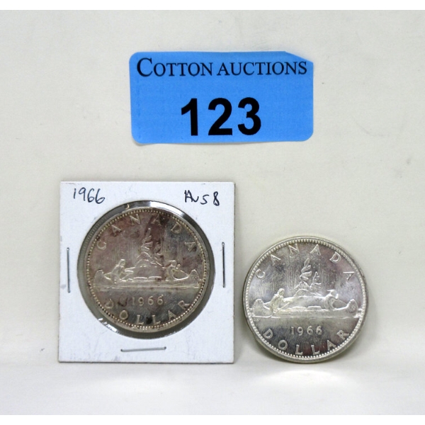 Two 1966 Canadian 80% Silver Dollar Coins