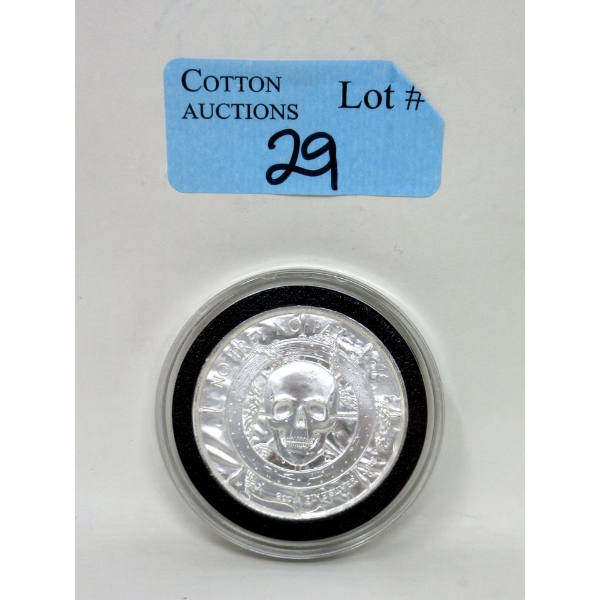 2 Oz .999 Silver Skull & Pirate Ship Storm 'No Prey No Pay' Mermaid Art Round
